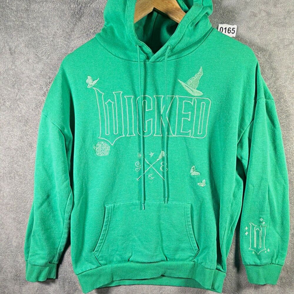 Wicked Women’s S Green Fleece Pullover Hoodie Embroidered Graphic Print
